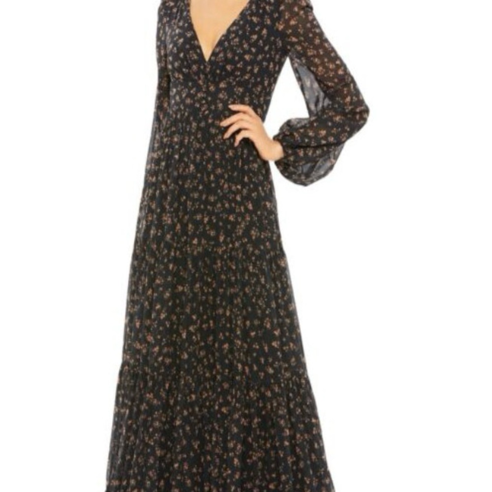 Mac Duggal Black and Gold Ruffled Tiered Sundress